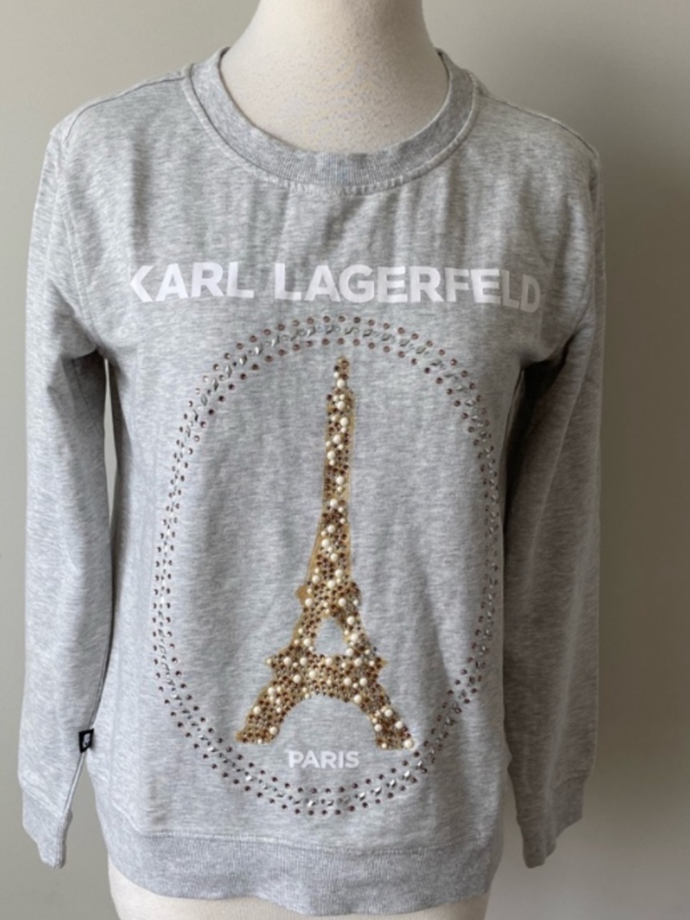 Karl Lagerfeld Gray Thick Soft
Sweatshirt with Gold Sequin Eiffel Tower NWOT